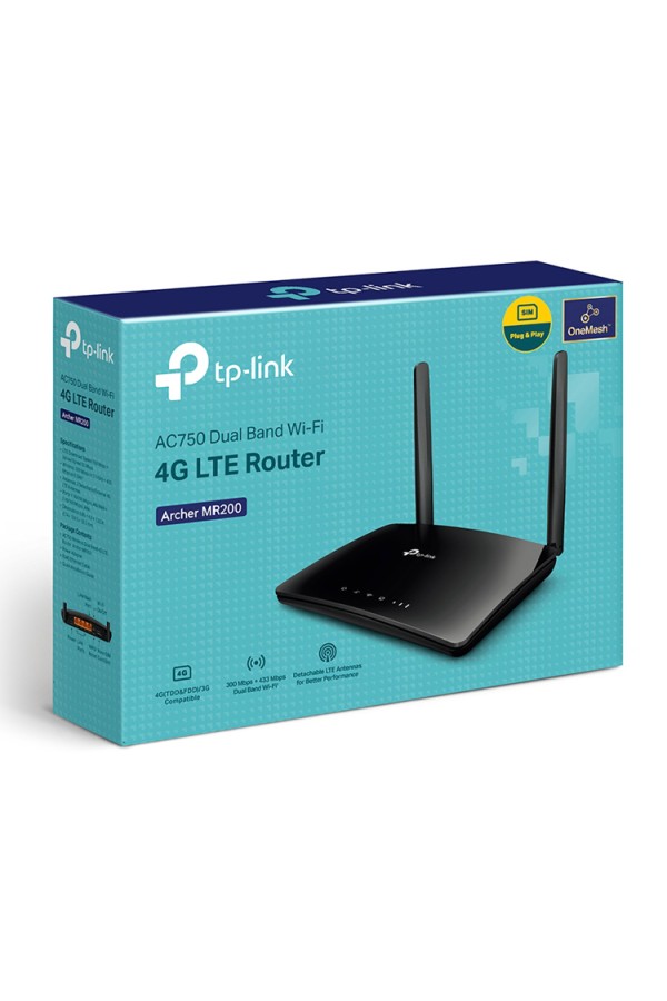 TP-LINK router Archer MR200, 4G LTE, Wi-Fi 750Mbps AC750, Ver. 5.2