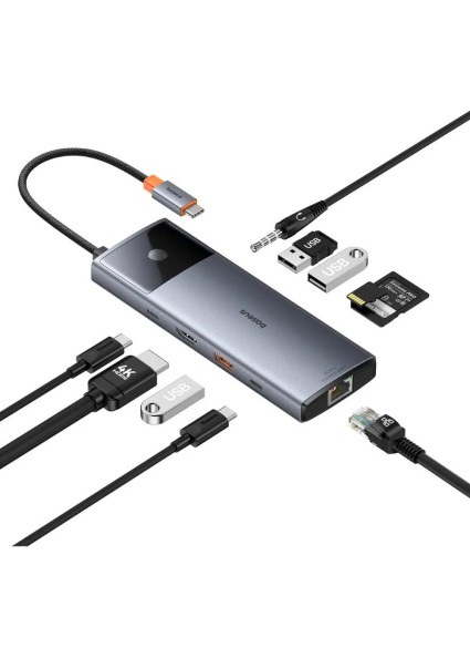 Baseus Hub 10in1  Metal Gleam II Series USB-C to 1xHDMI USB-A 10Gbps USB-C 2xUSB-A Ethernet RJ45 SD/TF card mini-jack 35mm USB-CPD (B00061800813-00) (BASB00061800813-00)