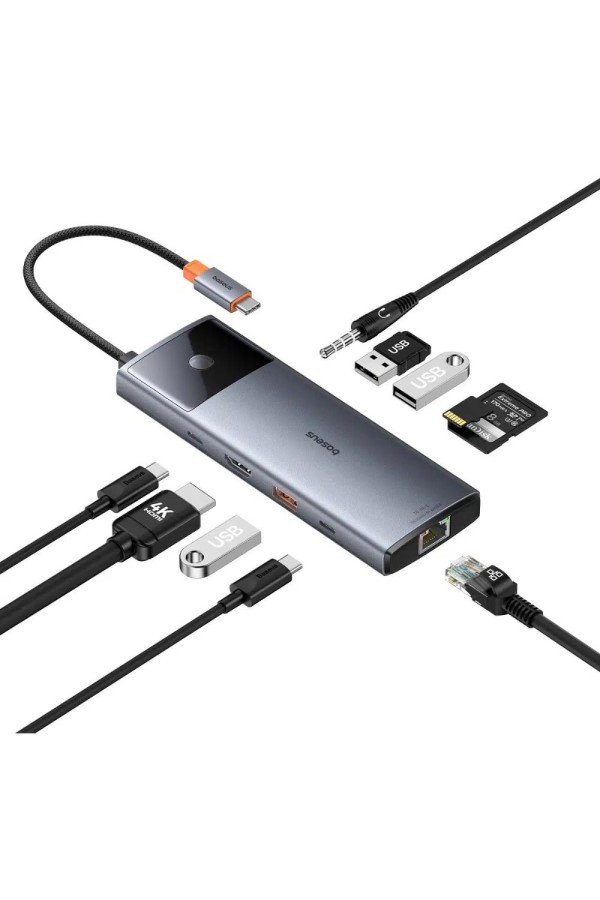 Baseus Hub 10in1  Metal Gleam II Series USB-C to 1xHDMI USB-A 10Gbps USB-C 2xUSB-A Ethernet RJ45 SD/TF card mini-jack 35mm USB-CPD (B00061800813-00) (BASB00061800813-00)