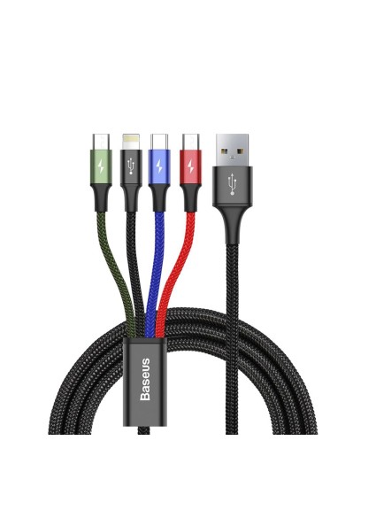 Baseus Braided USB to Lightning / 2x Type-C / micro USB Cable Πολύχρωμο 1.2m (CA1T4-B01) (BASCA1T4B01)