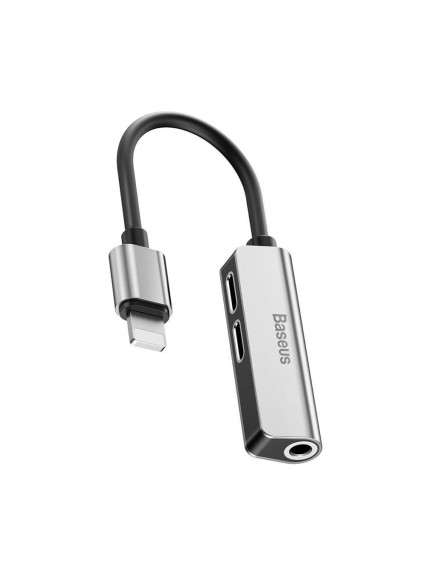 Baseus Converter L52 3-in-1 Lightning Male to Dual Lightning + 3.5mm Female Silver/Black (CALL52-S1) (BASCALL52-S1)