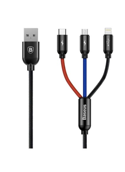 Baseus 3in1 Cable USB-C / Lightning / Micro 3,5A 0,3m Black (CAMLT-ASY01) (BASCAMLT-ASY01)