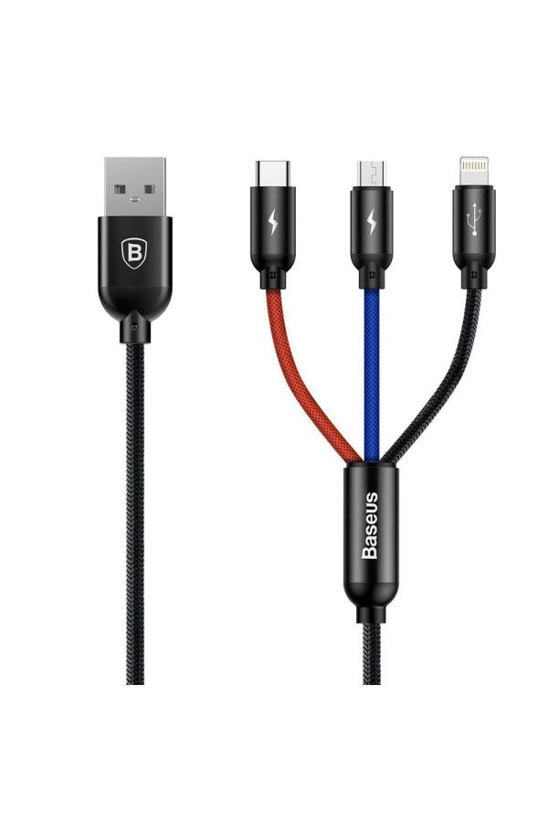 Baseus 3in1 Cable USB-C / Lightning / Micro 3,5A 0,3m Black (CAMLT-ASY01) (BASCAMLT-ASY01)