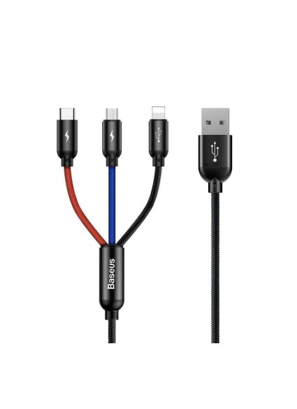 Baseus Three Primary Colors 3-in-1 Braided USB to Lightning / Type-C / micro USB Cable 3A Μαύρο 1.2m (CAMLT-BSY01) (BASCAMLT-BSY01)