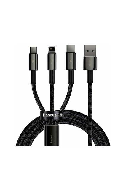 Baseus Tungsten Gold Braided USB to Type-C / Lightning / micro USB Cable 3.5A Μαύρο 1.5m (CAMLTWJ-01) (BASCAMLTWJ01)