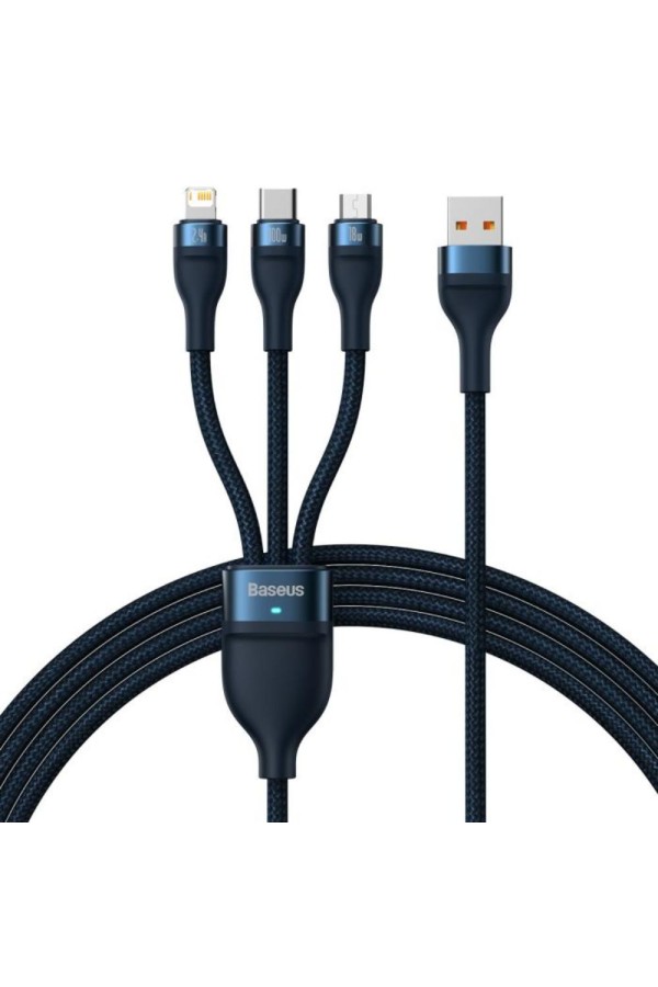 Baseus 3in1 USB cable Flash Series, USB-C + micro USB + Lightning, 100W, 1.2m (blue) (CASS030003) (BASCASS030003)