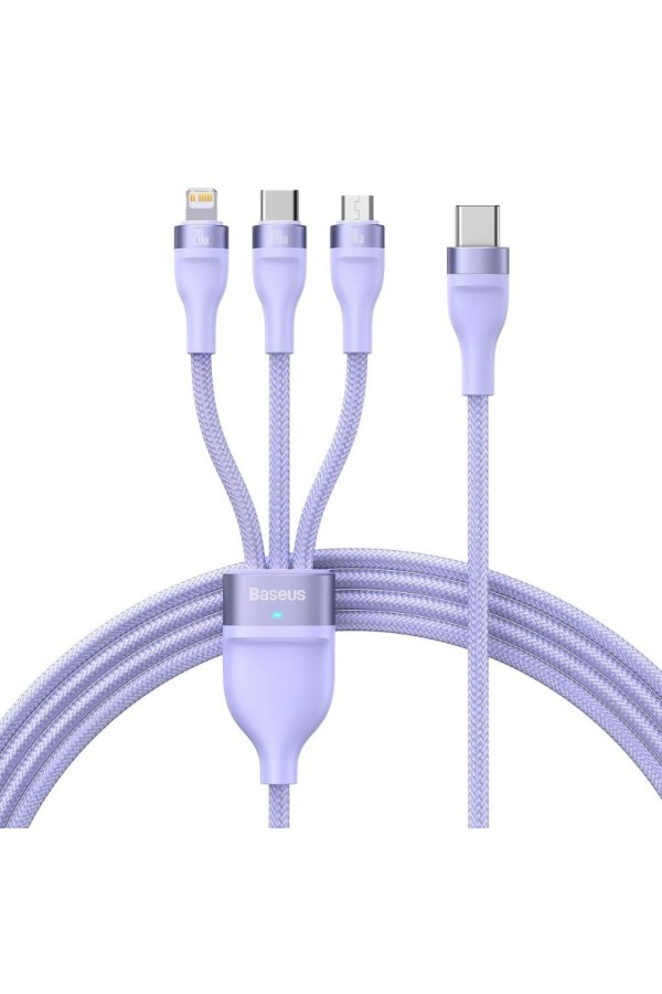 Baseus 3in1 USB cable Flash Series 2, USB-C + micro USB + Lightning, 100W, 1.5m (purple) (CASS030205) (BASCASS030205)