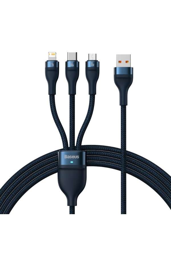 Baseus 3in1 USB Cable USB 3in1 Flash Series,  USB-C + Micro + Lightning 66w, 1.2m Blue (CASS040003) (BASCASS040003)