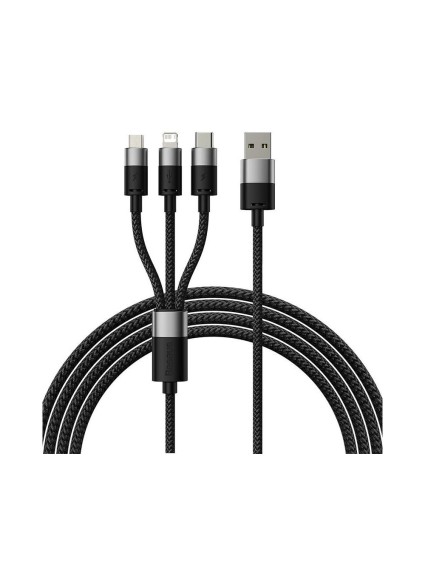 Baseus 3in1 Braided USB to Lightning / Type-C / micro USB Cable 3.5A Μαύρο 1.2m (CAXS000001) (BASCAXS000001)