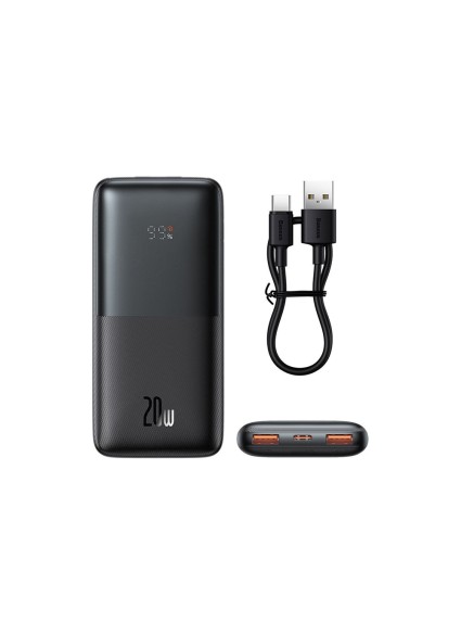 Bipow Pro Power Bank 10000mAh 20W με 2 Θύρες USB-A και Θύρα USB-C Μαύρο (PPBD040201) (BASPPBD040201)