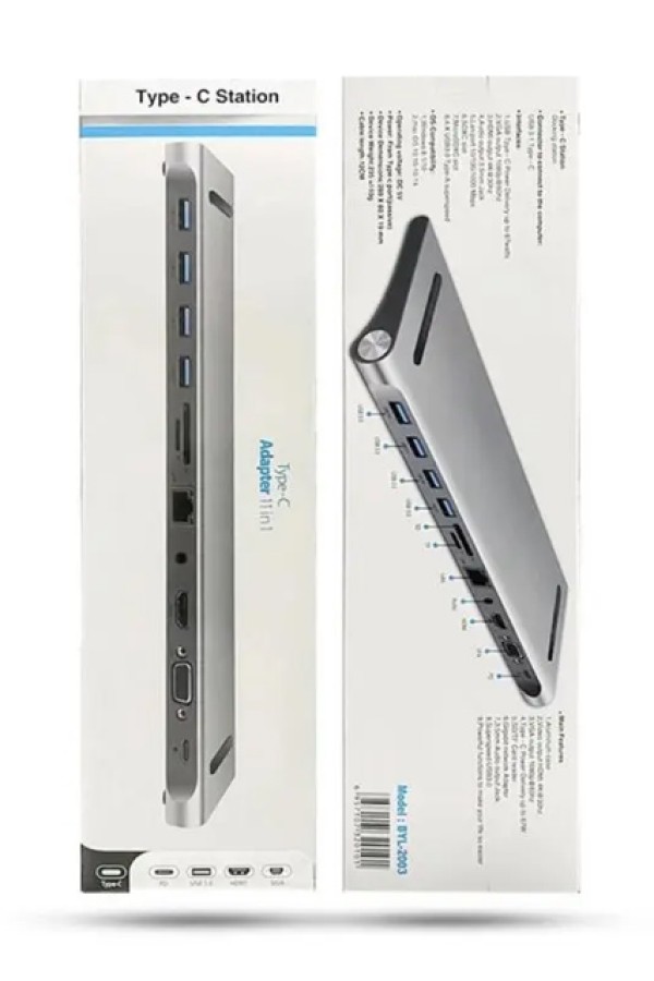 POWERTECH docking station BYL-2003, 11 θυρών, βάση laptop, USB-C, γκρι