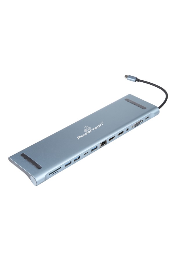 POWERTECH docking station BYL-2003U2, 12 θυρών, βάση laptop, USB-C, γκρι