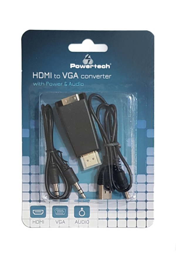 POWERTECH αντάπτορας HDMI 19pin σε VGA CAB-H076, audio jack, USB power