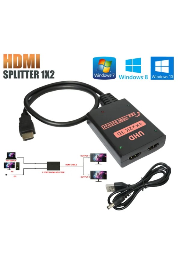 POWERTECH HDMI splitter CAB-H173, 1-in σε 2-out, 4K/30Hz, HDR/HDCP, μαύρο