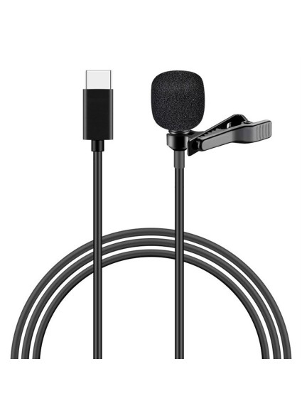 POWERTECH μικρόφωνο CAB-UC048 με ενσωματωμένο clip-on, USB-C, 1.5m μαύρο