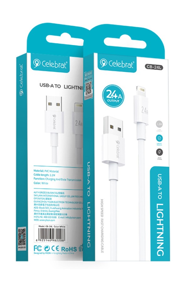 CELEBRAT καλώδιο Lightning σε USB CB-24L, 12W, 1.2m, λευκό