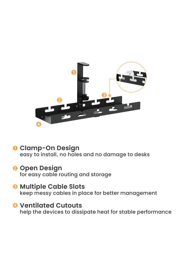 BRATECK cable management γραφείου CC11-10-1, μεταλλικό, 40x12.9x19cm, μαύρο