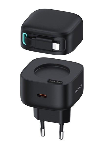 USAMS φορτιστής τοίχου US-CC209 καλώδιο Lightning, USB-C 35W GaN, μαύρος