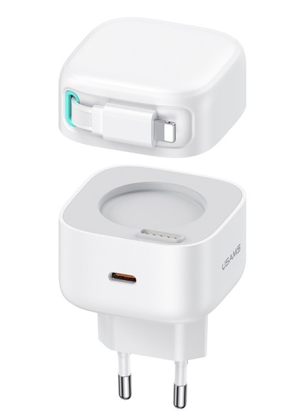 USAMS φορτιστής τοίχου US-CC209 καλώδιο Lightning, USB-C 35W GaN, λευκός