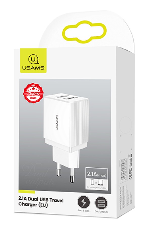 USAMS φορτιστής τοίχου T24 US-CC090, 2x USB, 2.1A, λευκός