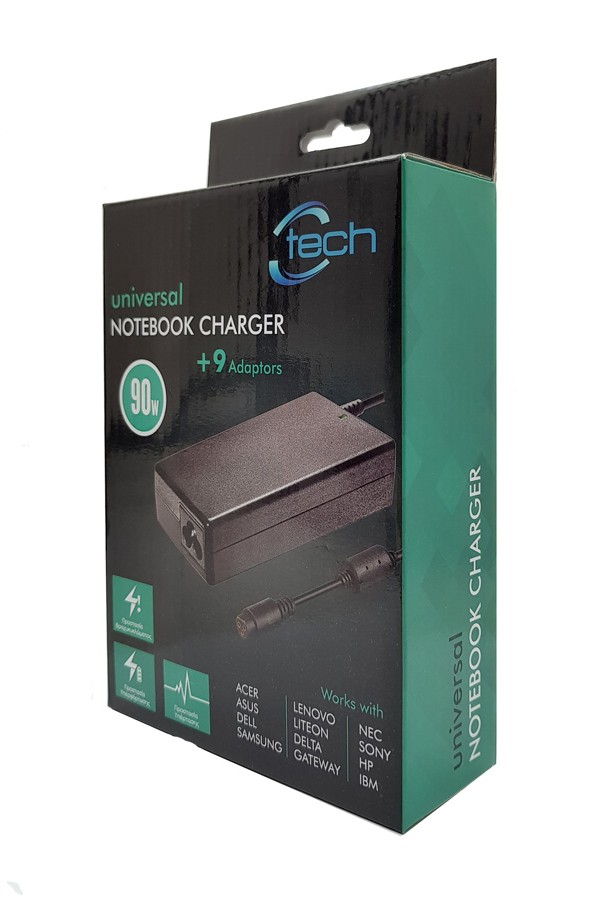 CTECH Notebook Charger CP-0002, Universal, 9 Adaptors, 90W