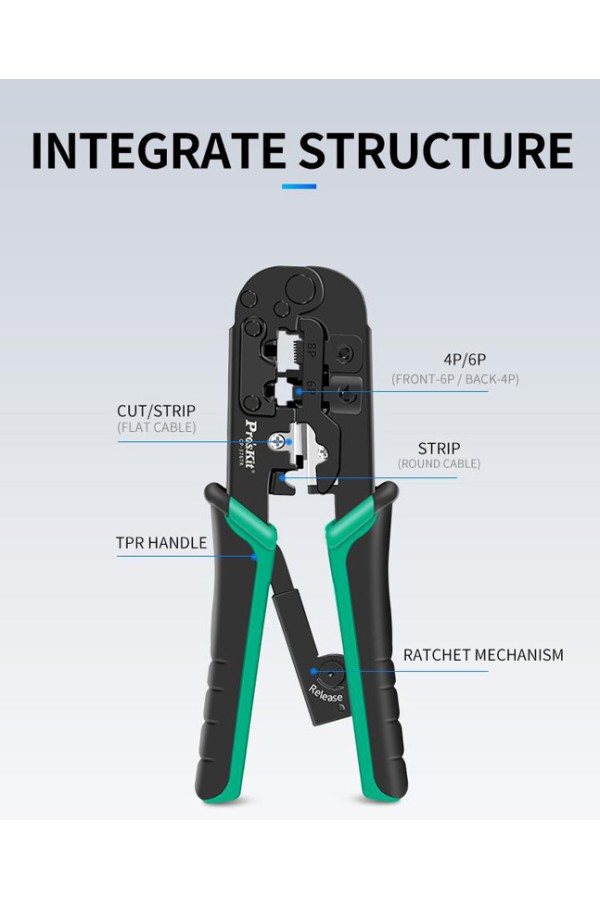 PROSKIT πρέσα ακροδεκτών CP-376TR για καλώδια δικτύου 4P/6P/8P