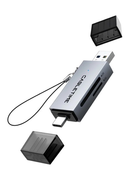 CABLETIME card reader CT-ACSD3-AG, SD/micro SD, USB/USB-C, 5Gbps, γκρι