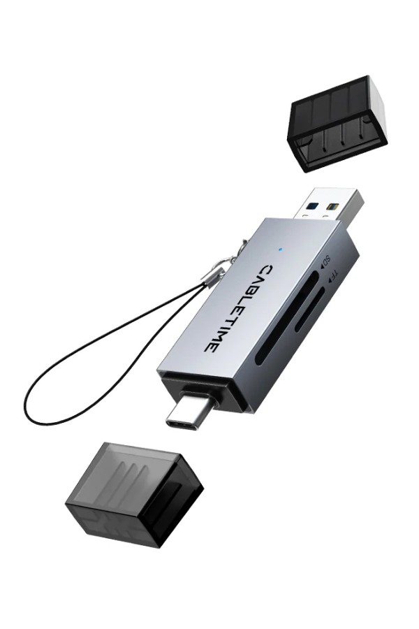 CABLETIME card reader CT-ACSD3-AG, SD/micro SD, USB/USB-C, 5Gbps, γκρι