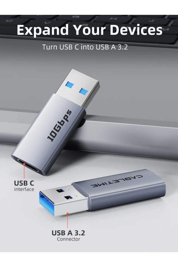 CABLETIME αντάπτορας USB-C σε USB CT-AMCF10-AG, 10Gbps, 15W, γκρι