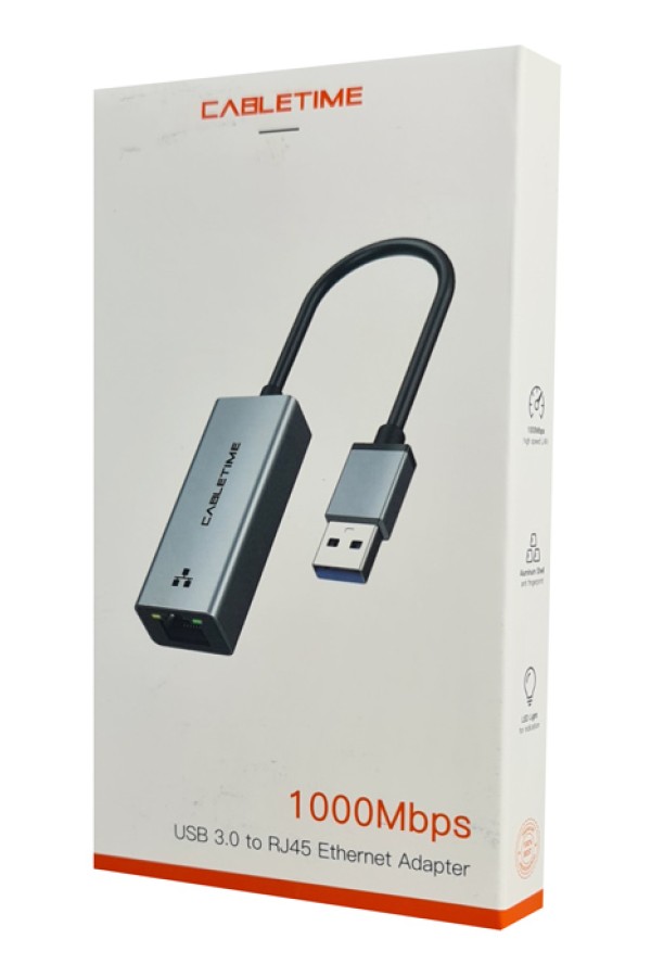 CABLETIME αντάπτορας δικτύου CT-AML1000, USB, 1000Mbps Ethernet, γκρι