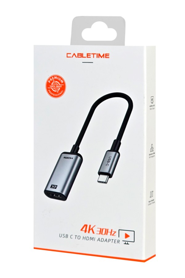 CABLETIME αντάπτορας USB-C σε HDMI CT-CMHF4K30-AG, 4K/30Hz, γκρι