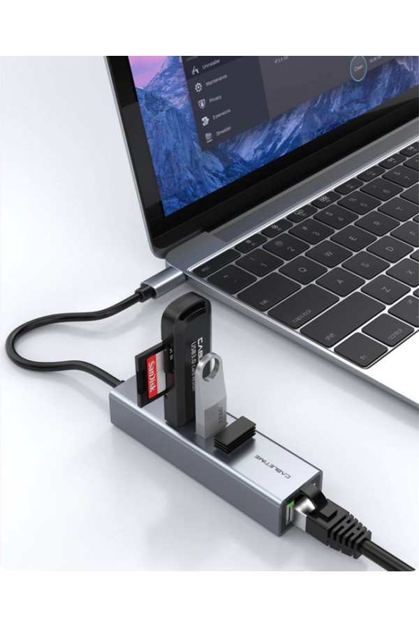 CABLETIME USB-C hub CT-CMLU3, RJ45 & 3x USB θύρες, 5Gbps, 1000Mbps, γκρι