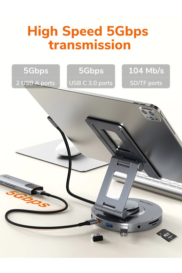 CABLETIME docking station CT-HUBC8-AG με βάση tablet, 8 θυρών, γκρι