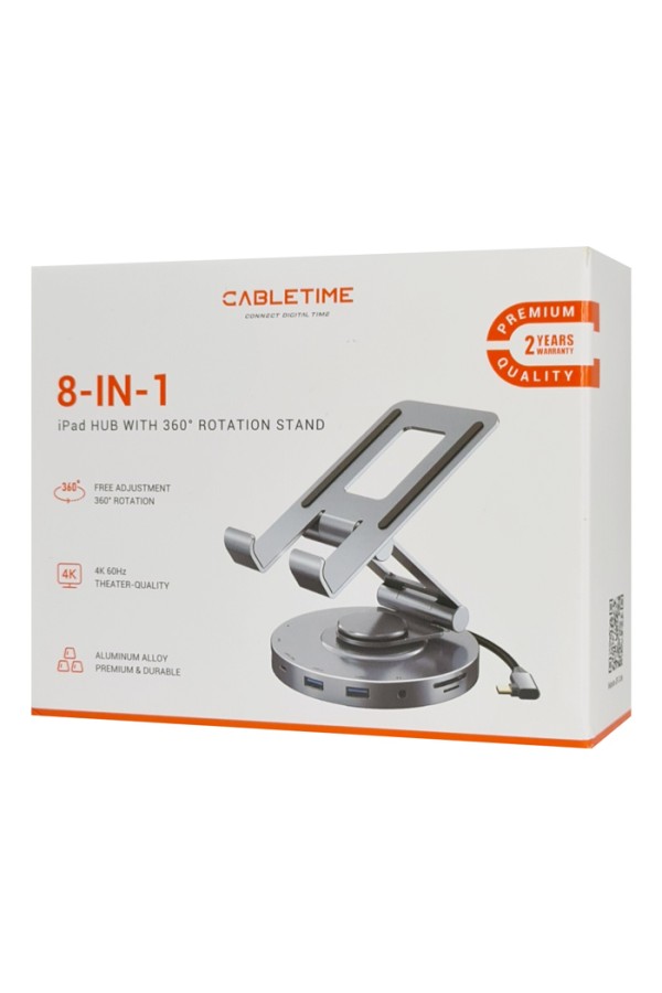 CABLETIME docking station CT-HUBC8-AG με βάση tablet, 8 θυρών, γκρι