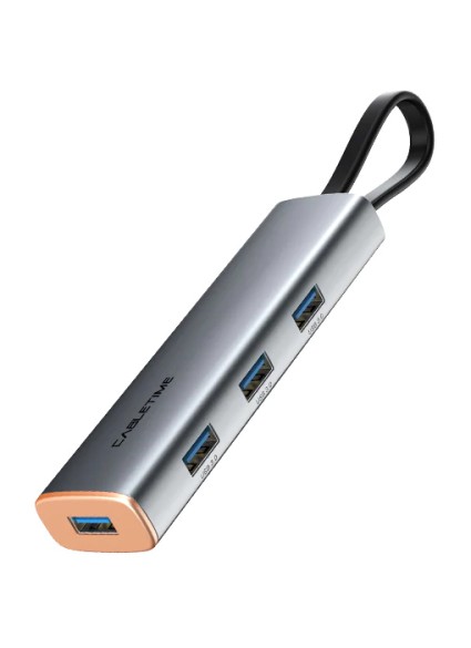 CABLETIME USB hub CT-HUBP4, 4x θυρών, 5Gbps, USB-C σύνδεση, γκρι