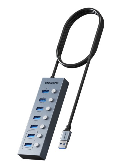 CABLETIME USB hub CT-HUBU7-AG, 7x θυρών, 5Gbps, USB σύνδεση, 1m, γκρι