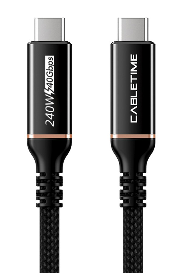 CABLETIME καλώδιο USB-C σε USB-C CT-USB4, 240W, 40Gbps, 8K/60Hz, USB4, 1m, μαύρο