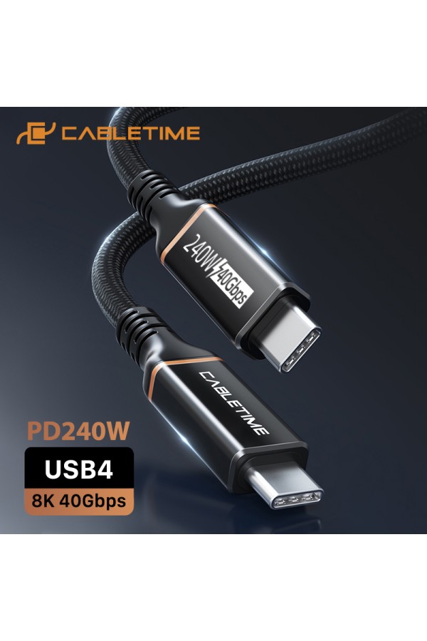 CABLETIME καλώδιο USB-C σε USB-C CT-USB4, 240W, 40Gbps, 8K/60Hz, USB4, 1m, μαύρο