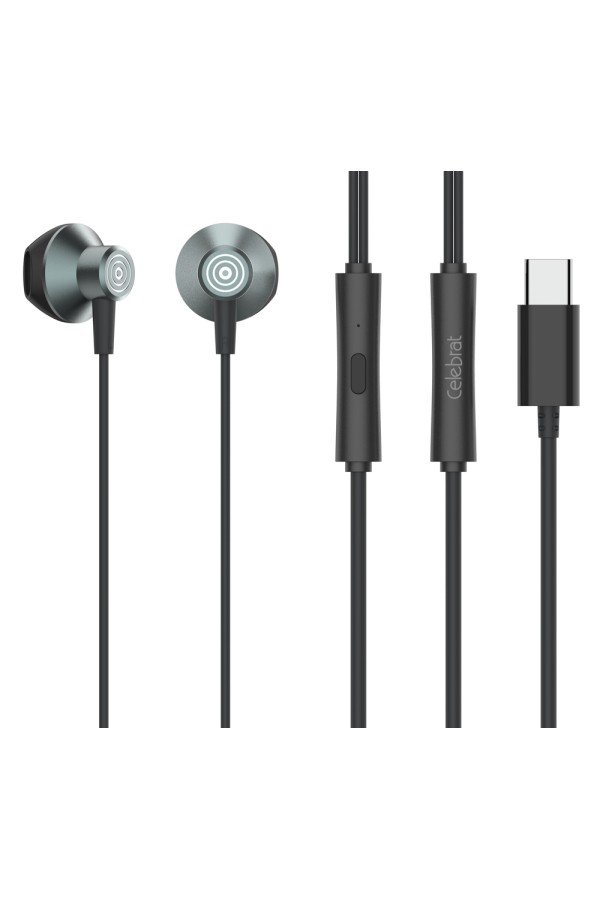 CELEBRAT earphones με μικρόφωνο D14, USB-C σύνδεση, Φ14mm, 1.2m, μαύρα