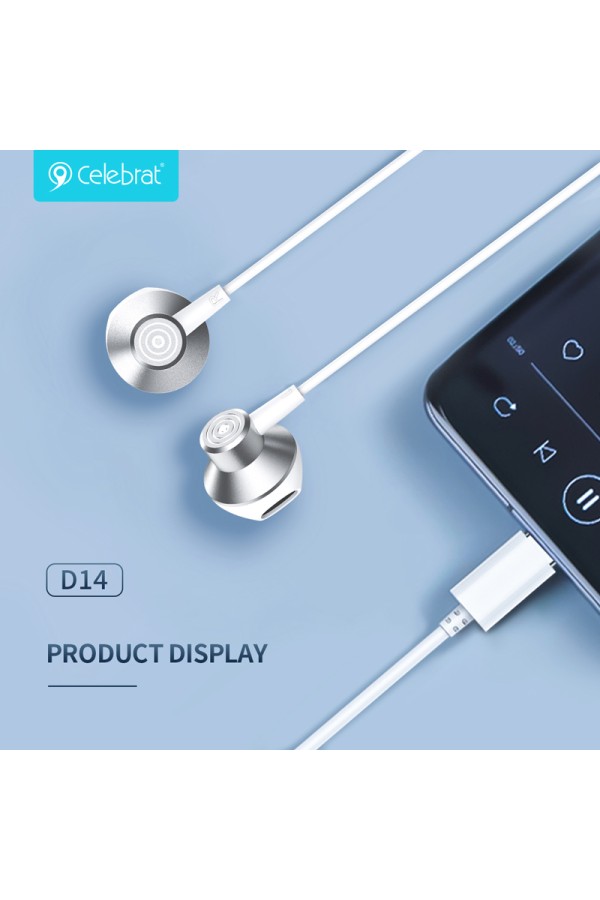 CELEBRAT earphones με μικρόφωνο D14, USB-C σύνδεση, Φ14mm, 1.2m, μαύρα