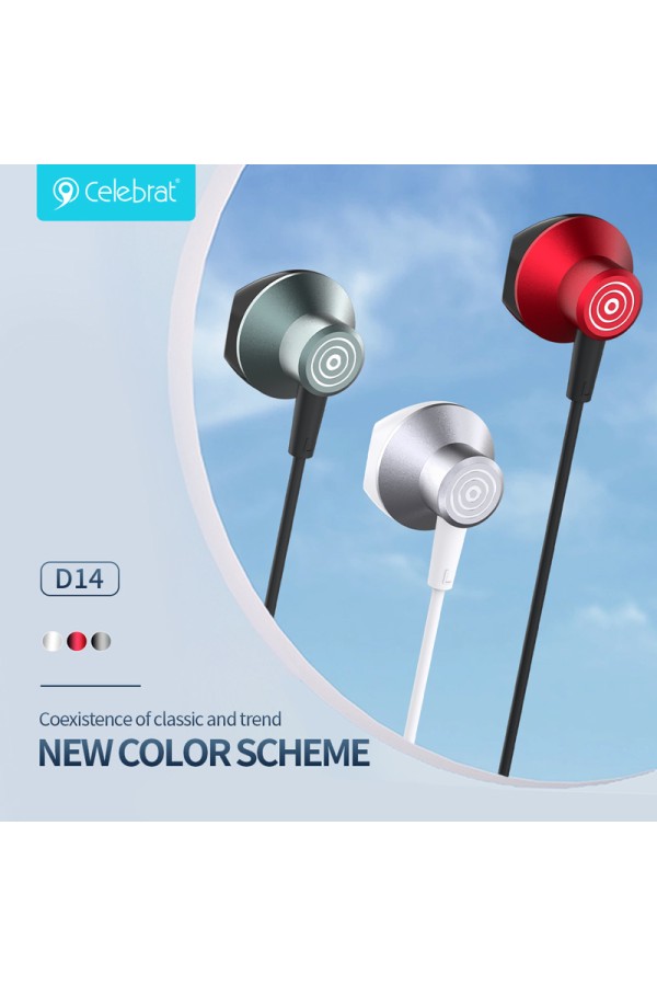 CELEBRAT earphones με μικρόφωνο D14, USB-C σύνδεση, Φ14mm, 1.2m, κόκκινα