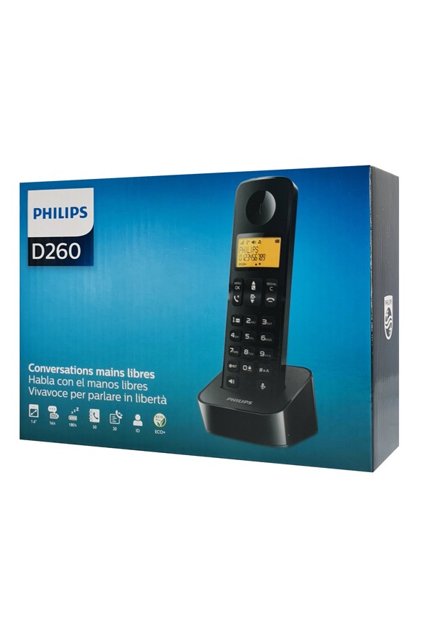 PHILIPS ασύρματο τηλέφωνο D2601B-34, με ελληνικό μενού, μαύρο