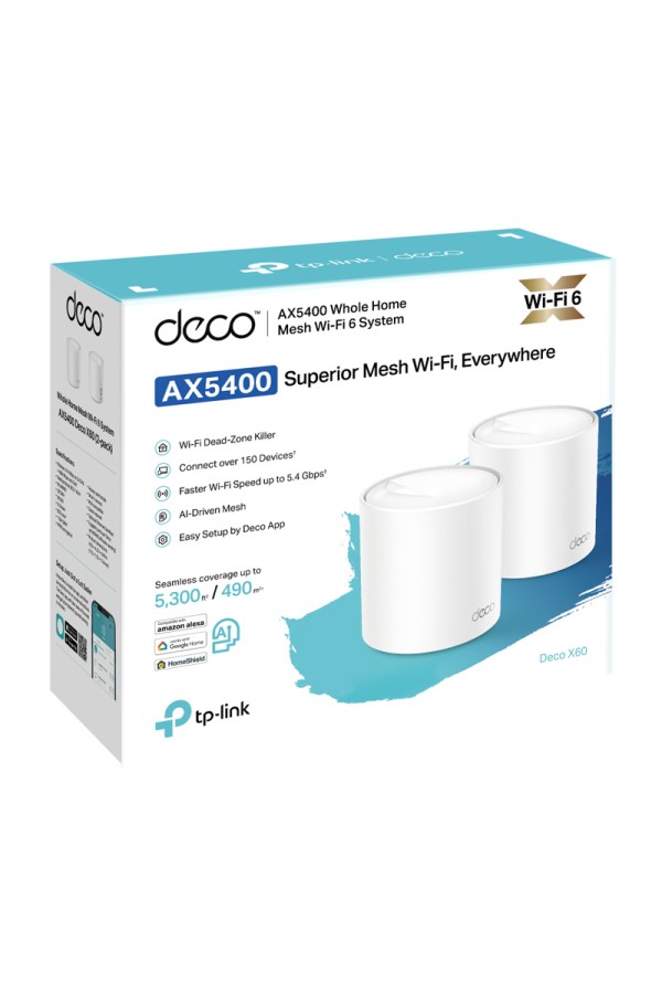TP-LINK Home Mesh Wi-Fi System Deco X60, 5400Mbps AX5400, Ver. 3.2, 2τμχ