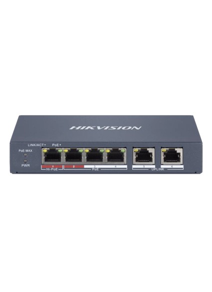 HIKVISION Managed switch DS-3E1106HP-EI, 4x PoE & 2x RJ45 ports, 100Mbps