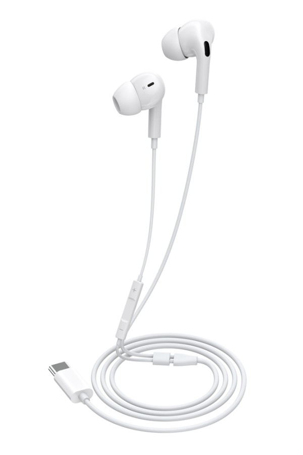 CELEBRAT earphones με μικρόφωνο E300, USB-C σύνδεση, Φ10mm, 1.2m, λευκά