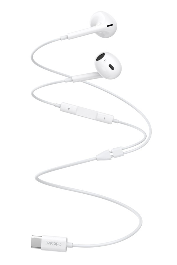 CELEBRAT earphones με μικρόφωνο E400, USB-C σύνδεση, Φ14mm, 1.2m, λευκά