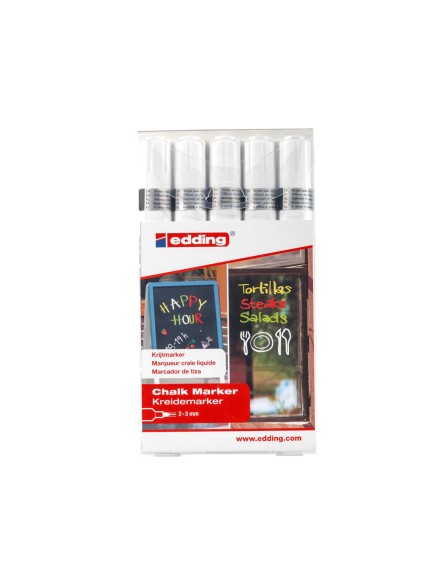 Edding Chalk Marker 4095 Μαρκαδόρος Μαυροπίνακα Υγρής Κιμωλίας Σετ 5 τεμαχίων Ασπρο (4-4095-5049) (EDD4-4095-5049)