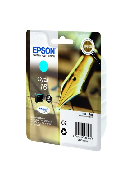 Epson Μελάνι Inkjet No.16 Cyan (C13T16224012) (EPST162240)