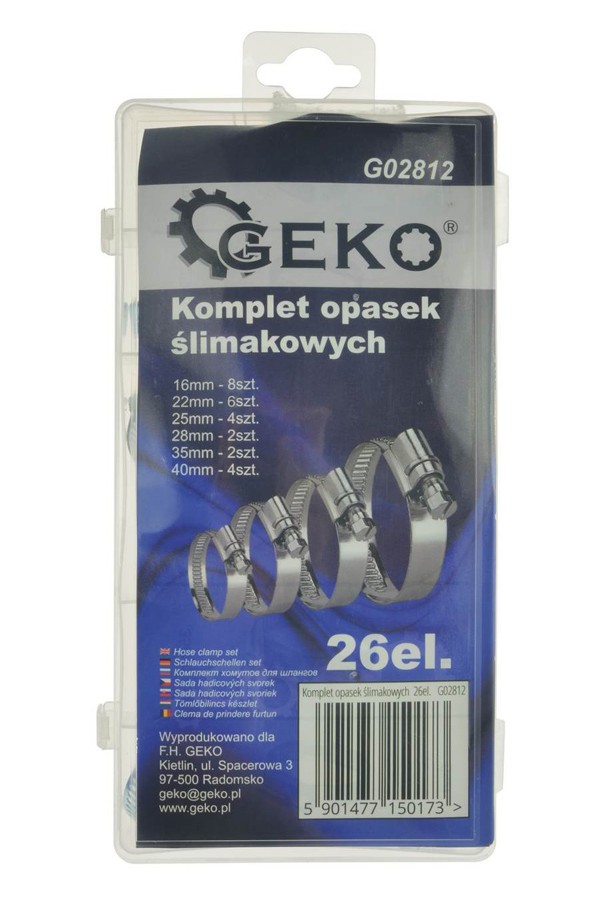 GEKO σετ μεταλλικοί σφιγκτήρες λάστιχων G02812, διάφορα μεγέθη, 26τμχ
