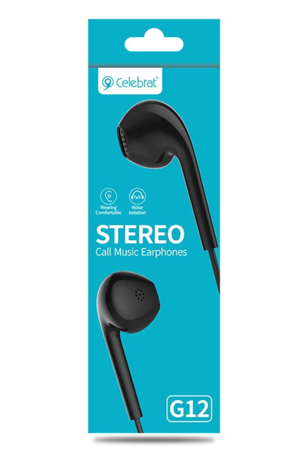 CELEBRAT earphones με μικρόφωνο G12, 3.5mm σύνδεση, Φ14.2mm, 1.2m, μαύρο